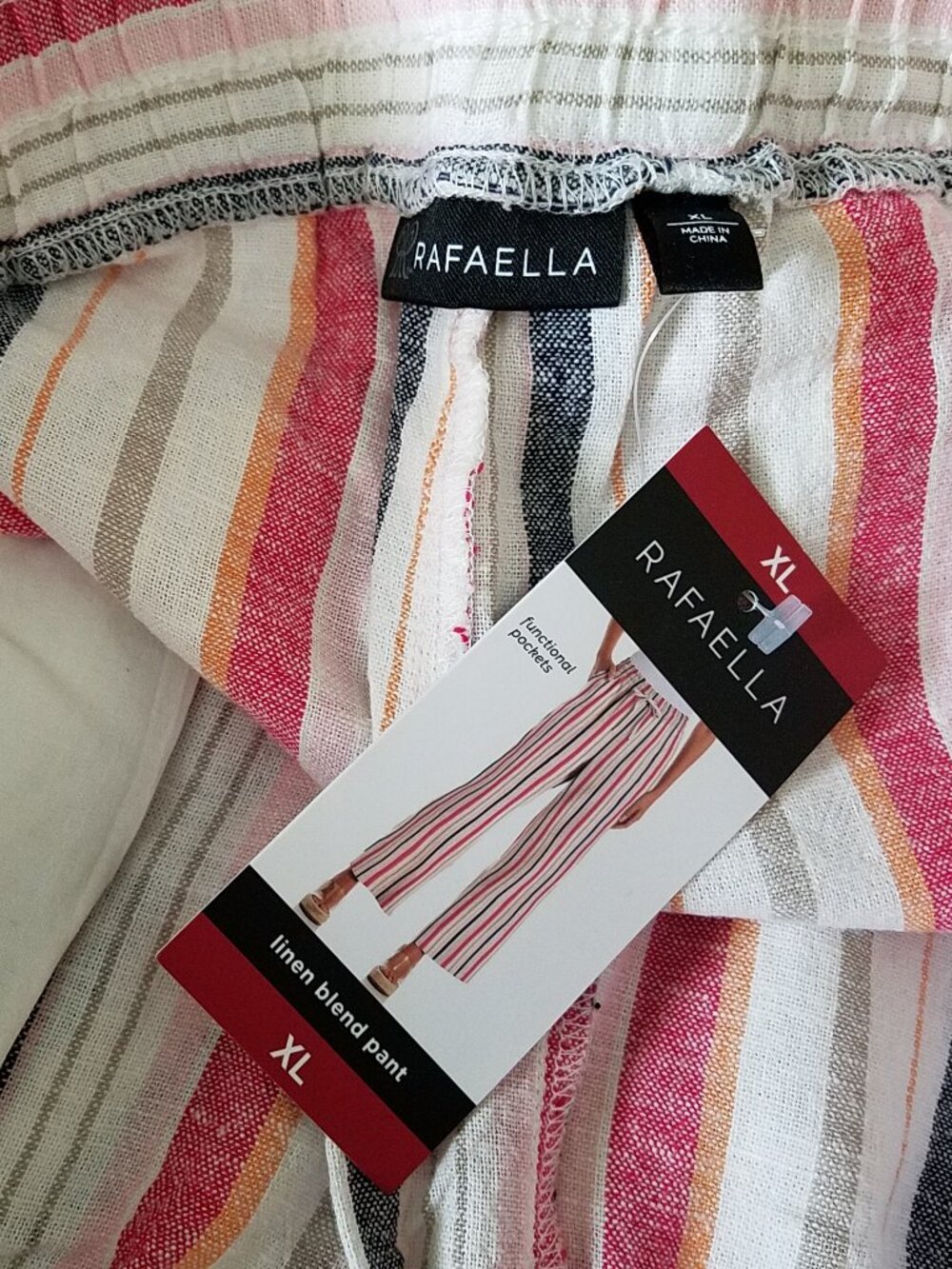 Rafaella Linen Blend Pants XL Star White (Striped) NWT Lightweight - Picture 12 of 14